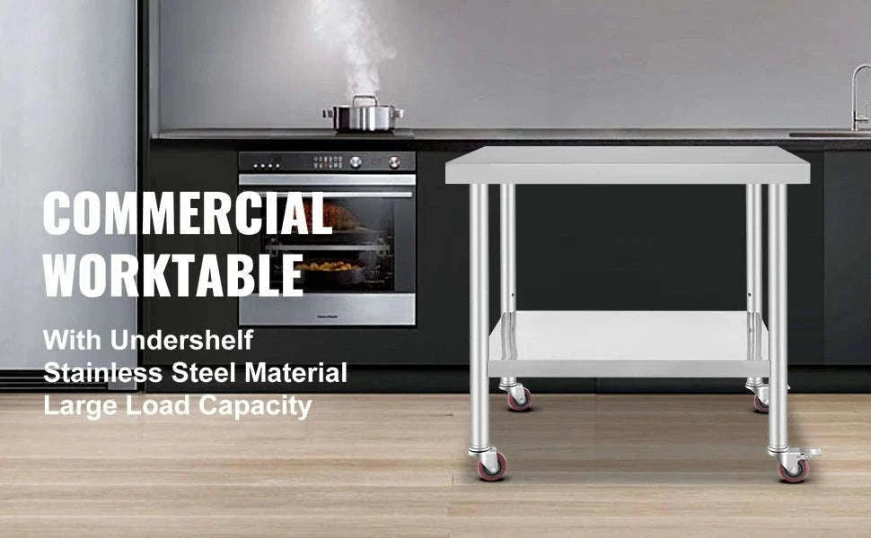 Stainless Steel Kitchen Worktable with Shelves and Caster Wheels-36 x 30 inch / spain