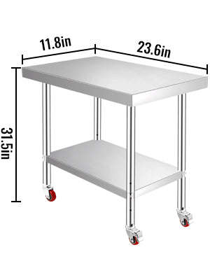 Stainless Steel Kitchen Worktable with Shelves and Caster Wheels-36 x 30 inch / spain