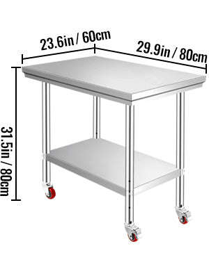 Stainless Steel Kitchen Worktable with Shelves and Caster Wheels-36 x 30 inch / spain