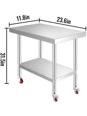 Stainless Steel Kitchen Worktable with Shelves and Caster Wheels-36 x 30 inch / spain