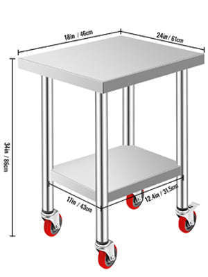 Stainless Steel Kitchen Worktable with Shelves and Caster Wheels-36 x 30 inch / spain