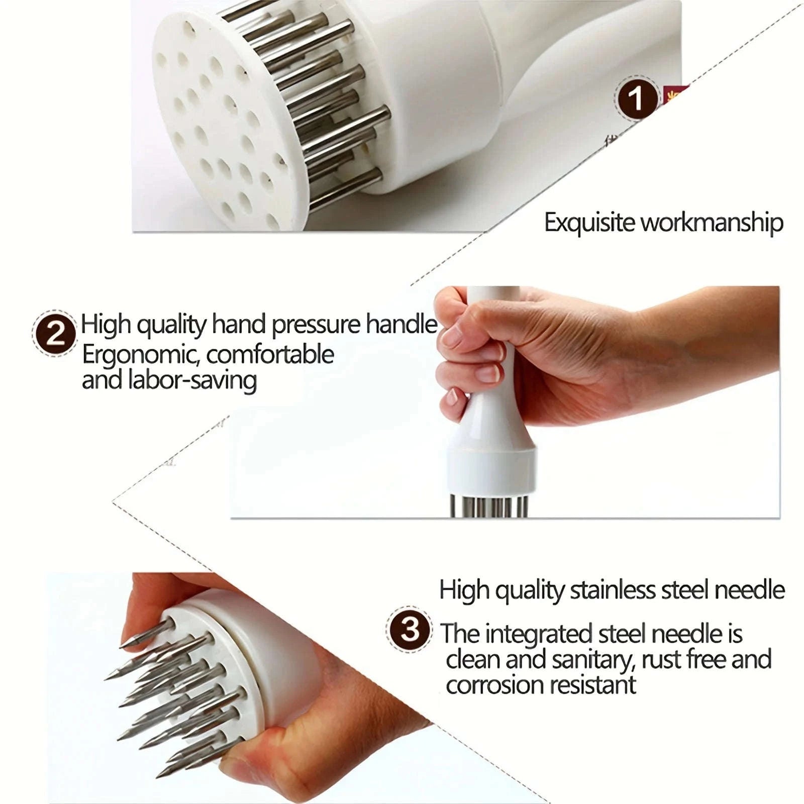 Stainless Steel Meat Tenderizer Hammer and Needle Tool-Black