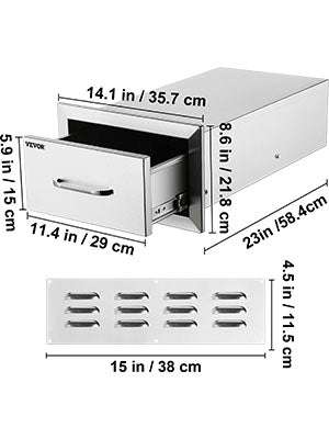 Stainless Steel Outdoor Kitchen Drawers Double Storage BBQ Island-14Wx 8.5H Single / United States