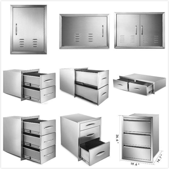 Stainless Steel Outdoor Kitchen Drawers Double Storage BBQ Island-14Wx 8.5H Single / United States