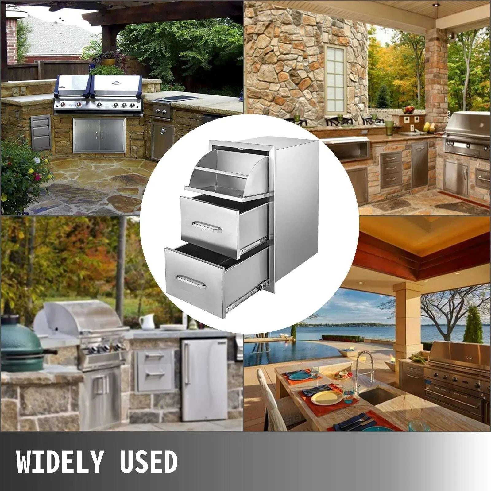 Stainless Steel Outdoor Kitchen Drawers Double Storage BBQ Island-14Wx 8.5H Single / United States