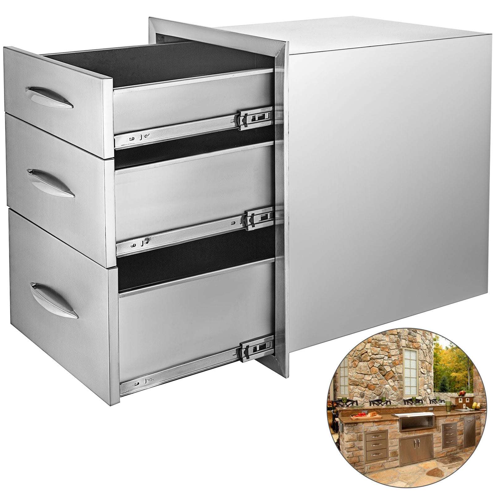 Stainless Steel Outdoor Kitchen Drawers Double Storage BBQ Island-14Wx 8.5H Single / United States