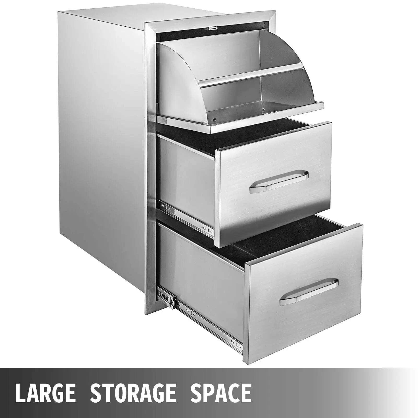 Stainless Steel Outdoor Kitchen Drawers Double Storage BBQ Island-14Wx 8.5H Single / United States