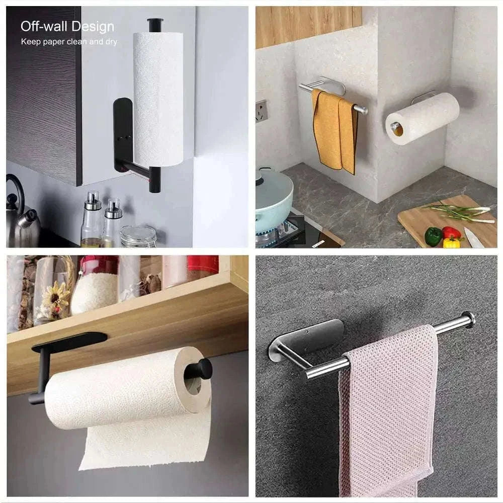 Stainless Steel Paper Towel Holder with Adhesive or Screw Mount-Black Paper Holder