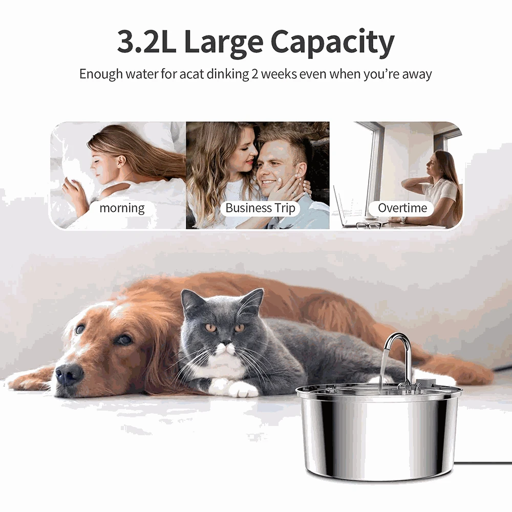 Stainless Steel Pet Water Fountain with Smart Filtration-Premium version