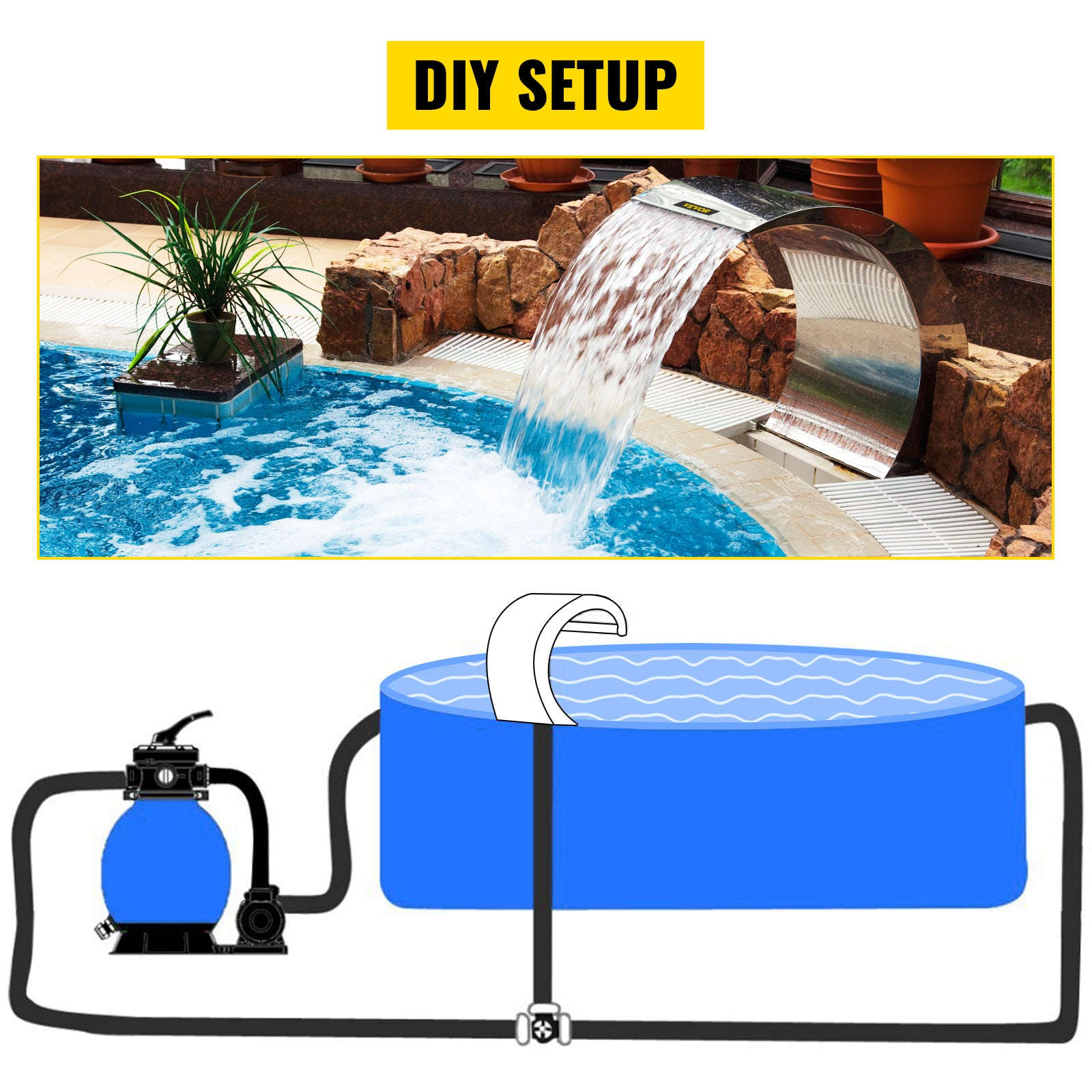 Stainless Steel Pool Fountain 17.7 x 11.8 x 23.6 Inches-30 x 60 cm / United States