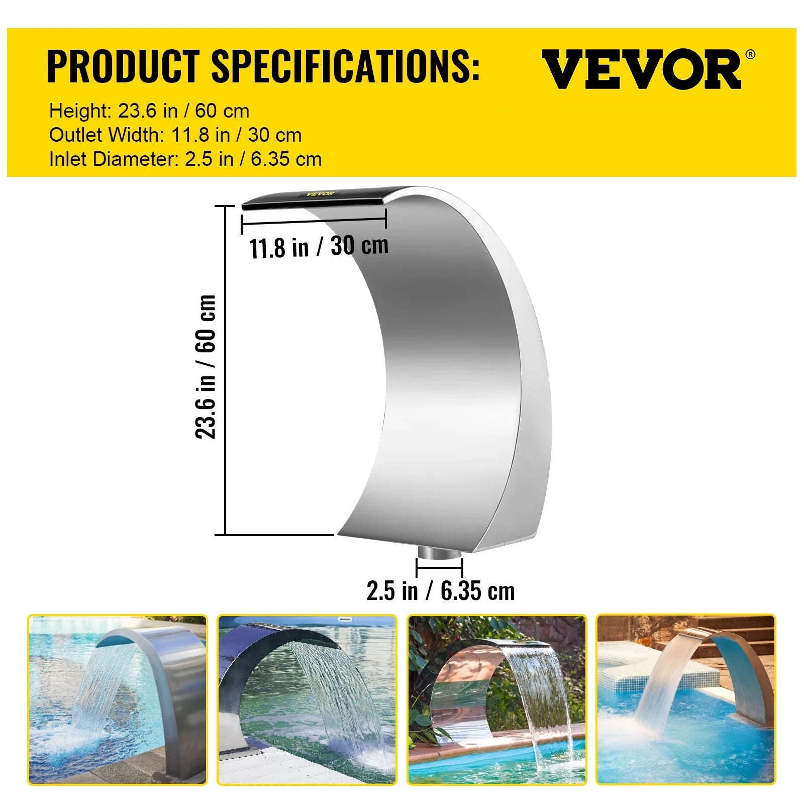 Stainless Steel Pool Fountain 17.7 x 11.8 x 23.6 Inches-30 x 60 cm / United States