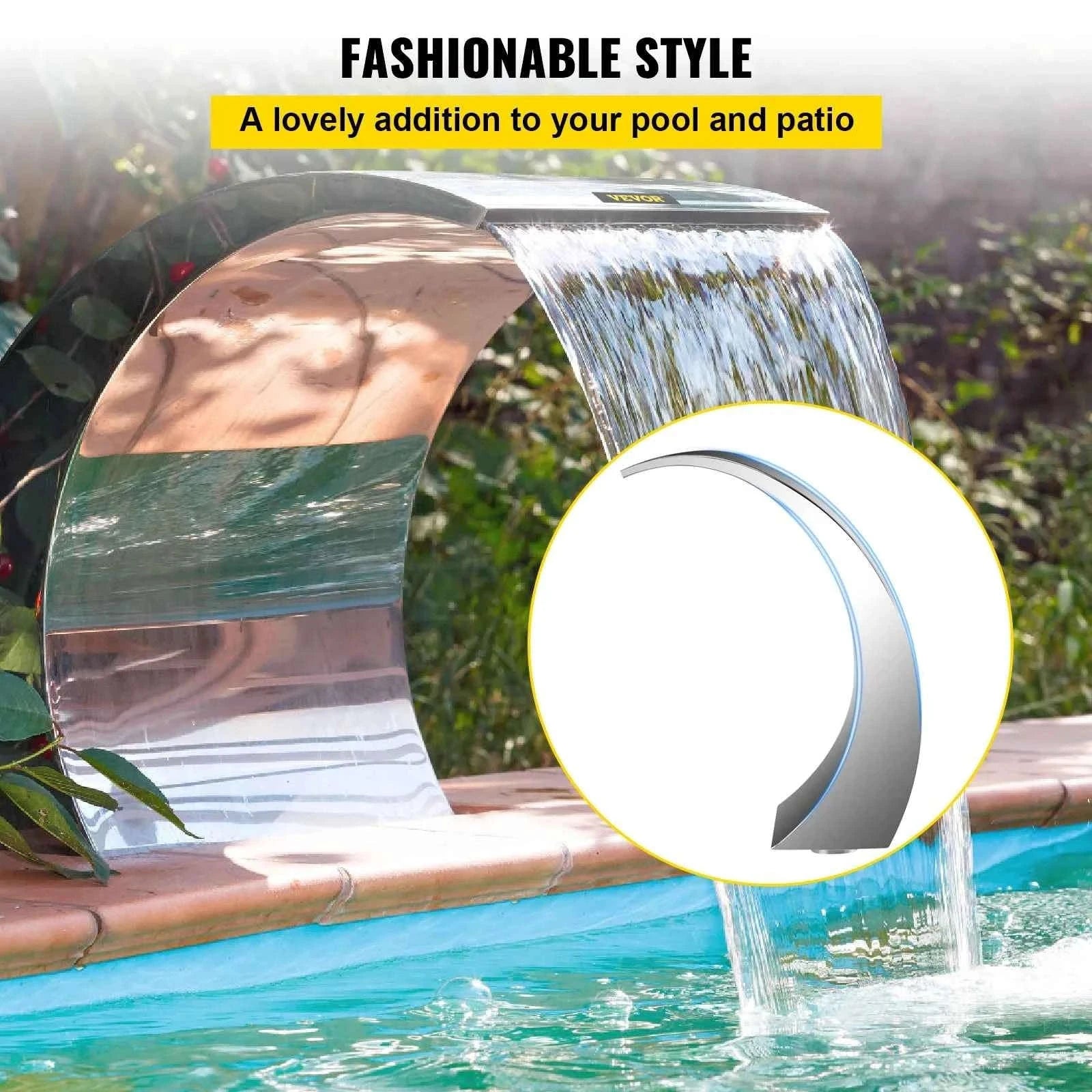 Stainless Steel Pool Fountain 17.7 x 11.8 x 23.6 Inches-30 x 60 cm / United States