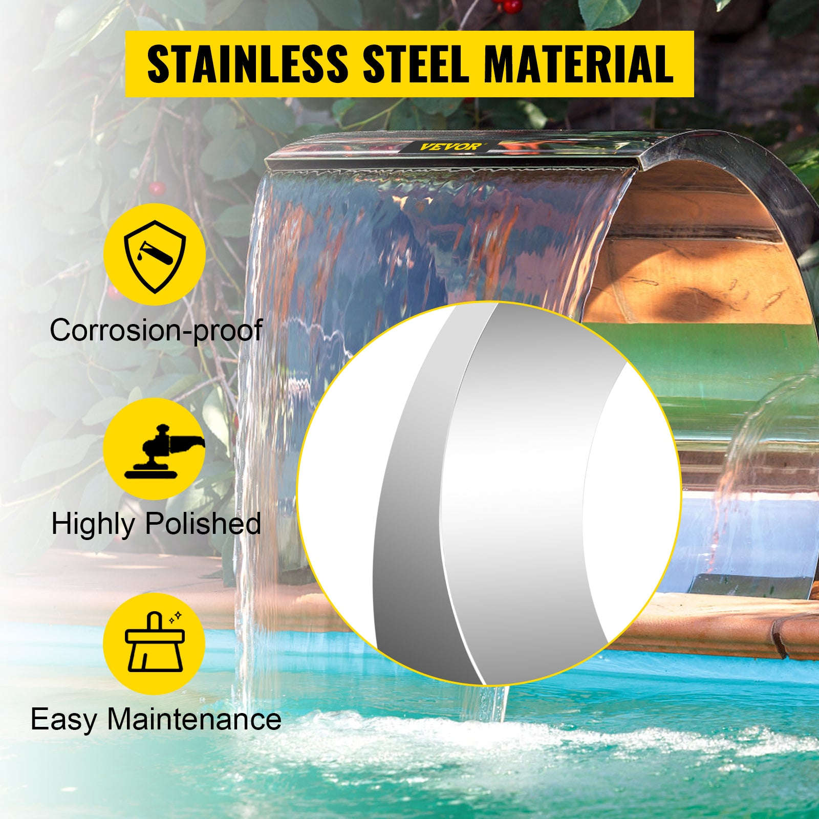 Stainless Steel Pool Fountain 17.7 x 11.8 x 23.6 Inches-30 x 60 cm / United States