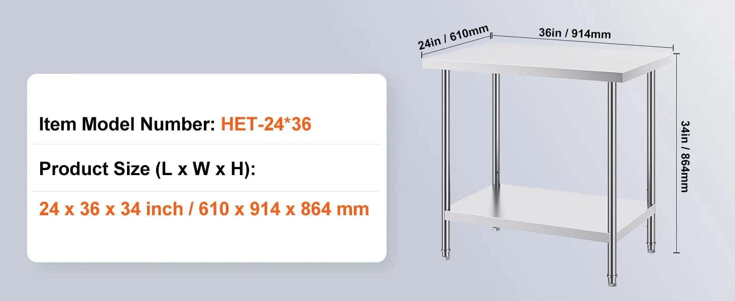 Stainless Steel Prep Table with Adjustable Shelf for Kitchen or Garage-24x18in / UNITED KINGDOM