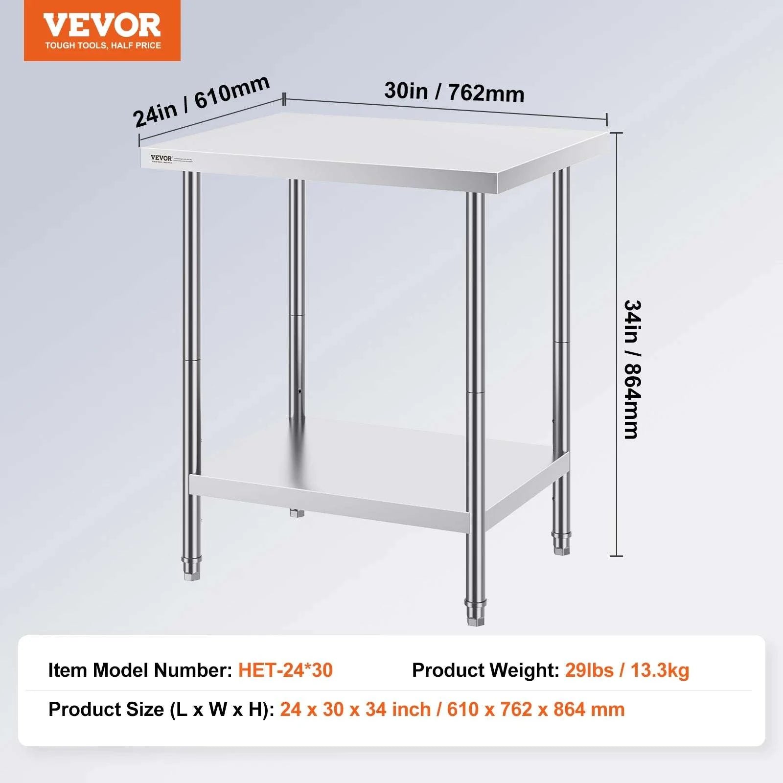 Stainless Steel Prep Table with Adjustable Shelf for Kitchen or Garage-24x18in / UNITED KINGDOM