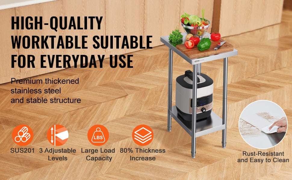 Stainless Steel Prep Table with Adjustable Shelf for Kitchen or Garage-24x18in / UNITED KINGDOM