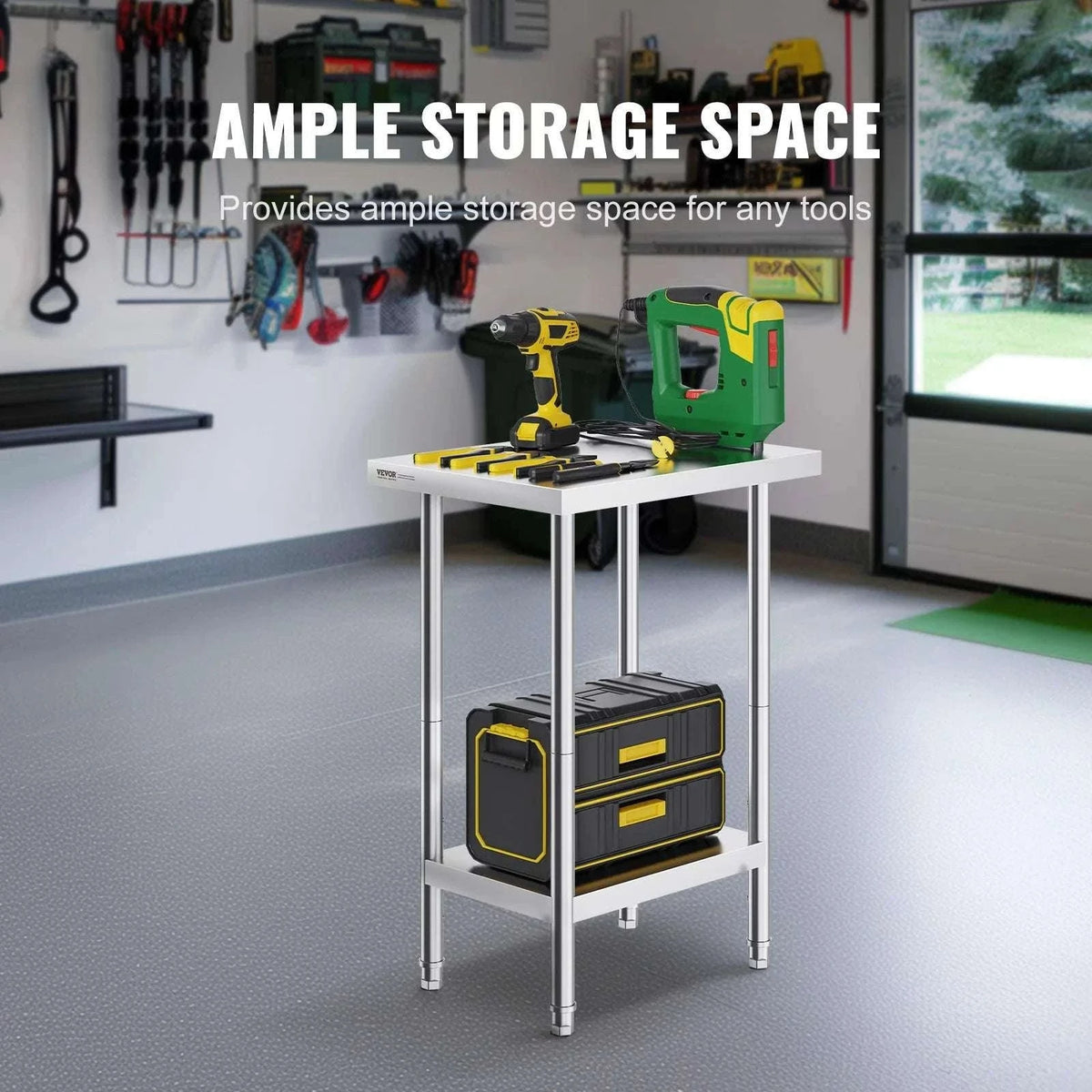Stainless Steel Prep Table with Adjustable Shelf for Kitchen or Garage-24x18in / UNITED KINGDOM