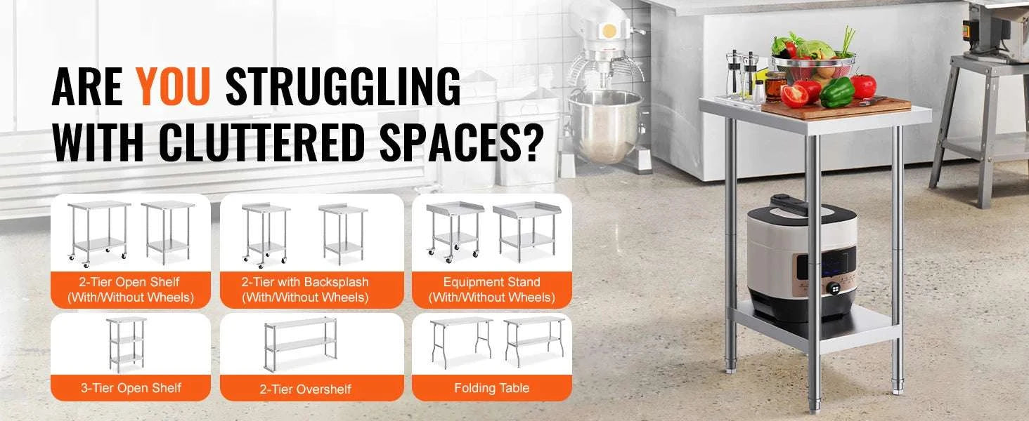 Stainless Steel Prep Table with Adjustable Shelf for Kitchen or Garage-24x18in / UNITED KINGDOM