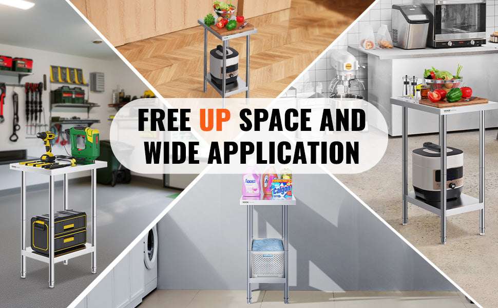 Stainless Steel Prep Table with Adjustable Shelf for Kitchen or Garage-24x18in / UNITED KINGDOM