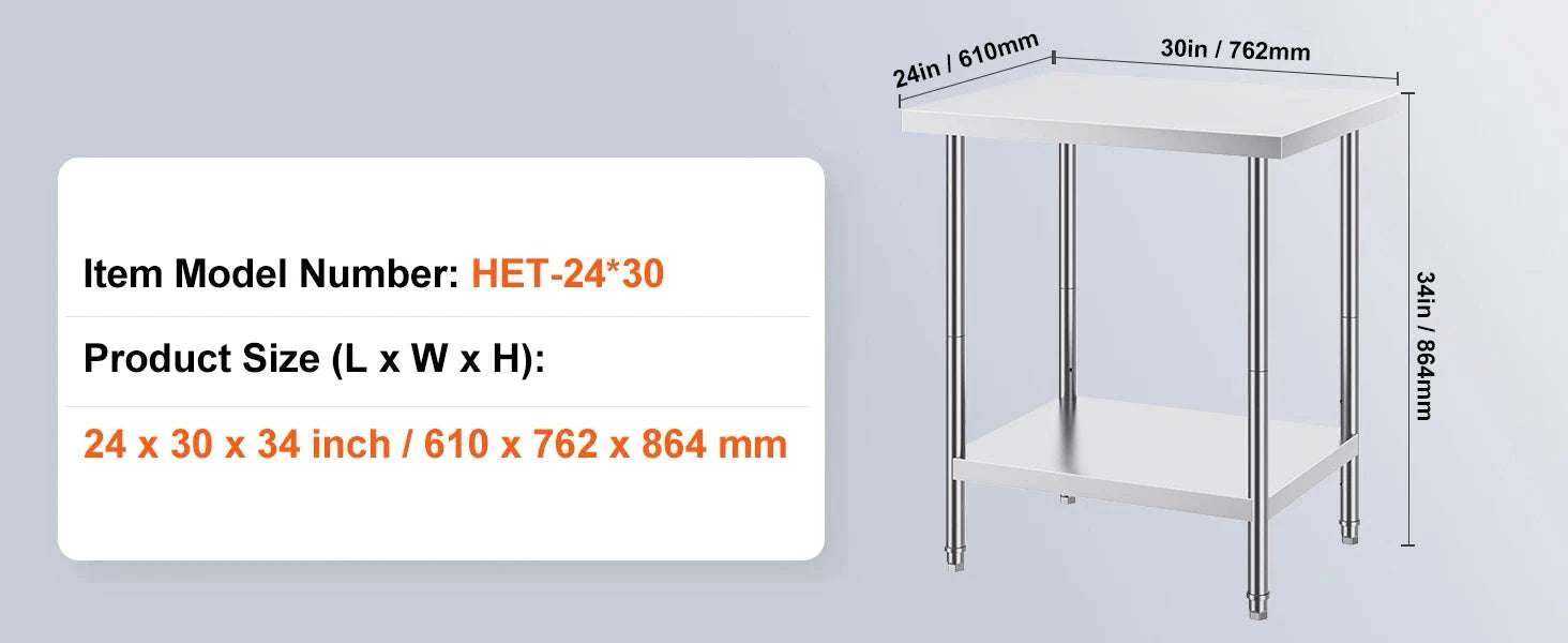 Stainless Steel Prep Table with Adjustable Shelf for Kitchen or Garage-24x18in / UNITED KINGDOM
