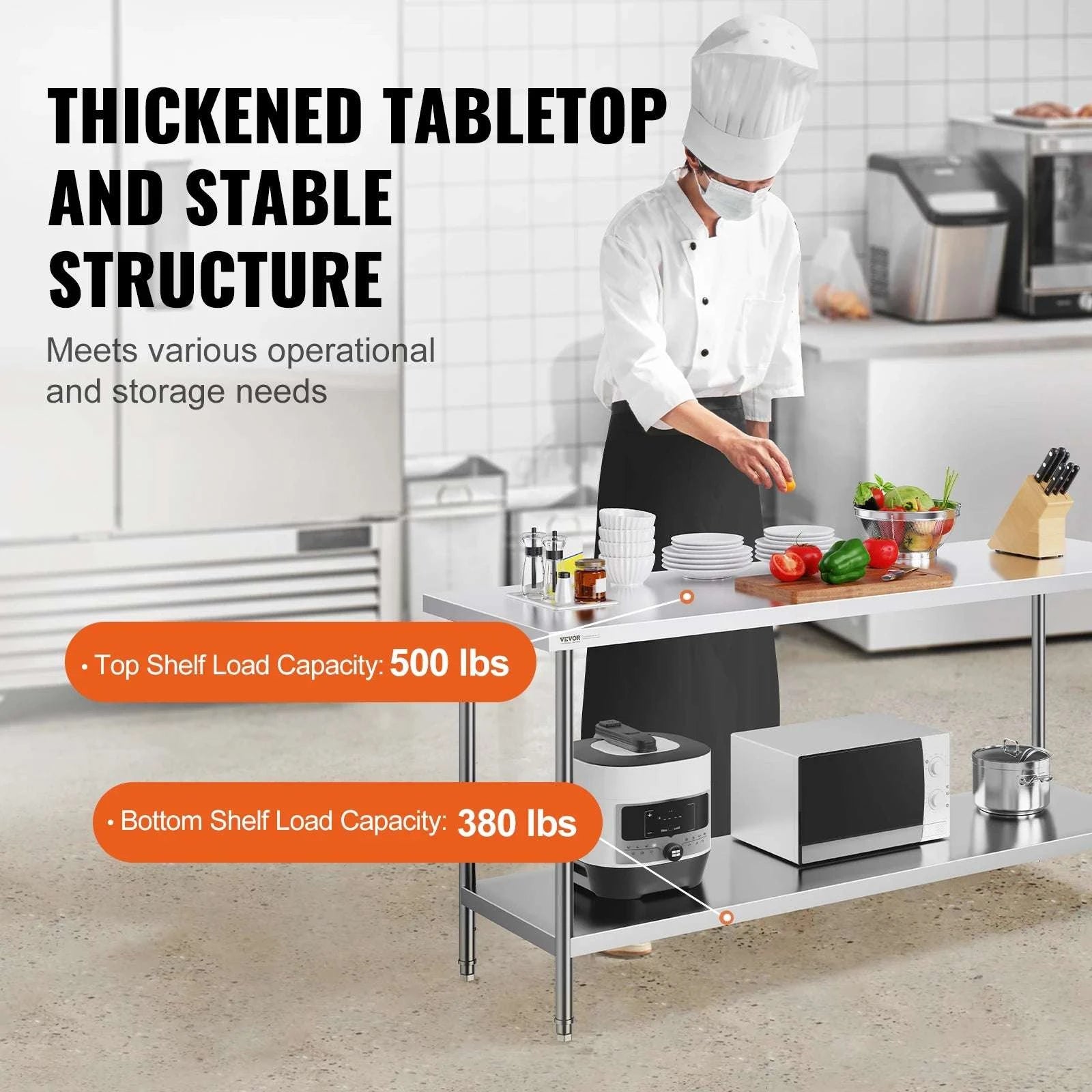 Stainless Steel Prep Table with Adjustable Shelf for Kitchen Use-24x60inch / UNITED KINGDOM