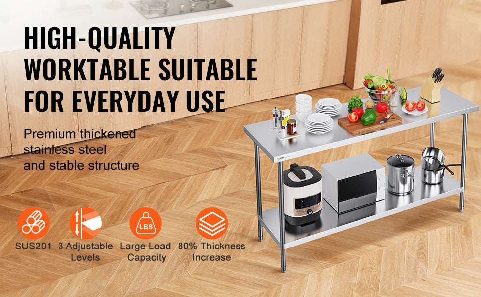 Stainless Steel Prep Table with Adjustable Shelf for Kitchen Use-24x60inch / UNITED KINGDOM