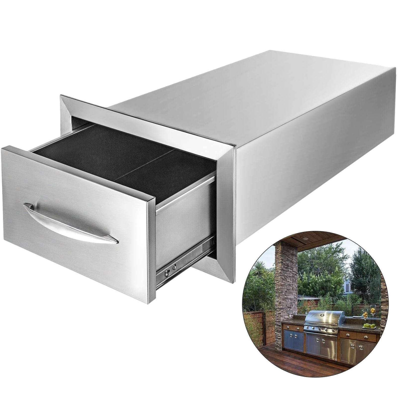 Stainless Steel Pull-Out Trash Drawer for Outdoor Kitchen Storage-Type C / United States