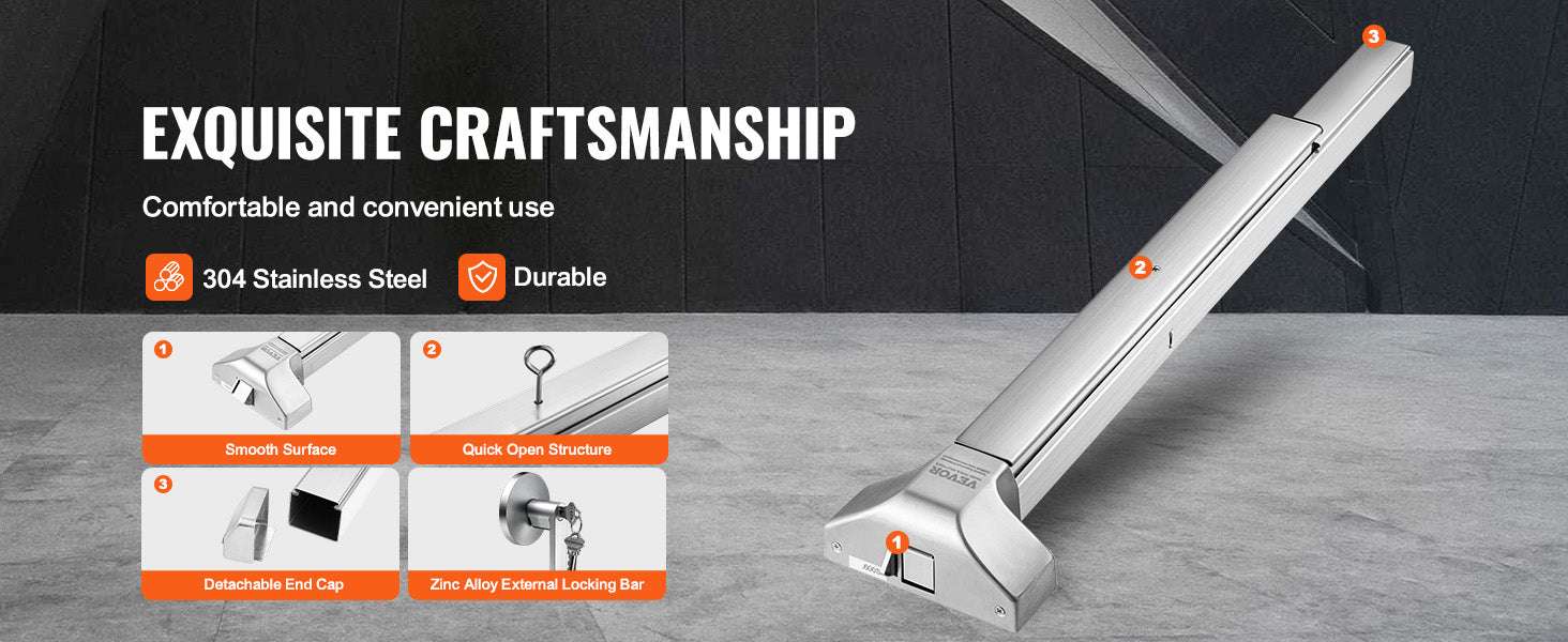 Stainless Steel Push Bar Panic Exit Device with Exterior Lever-27.5in 698mm / france