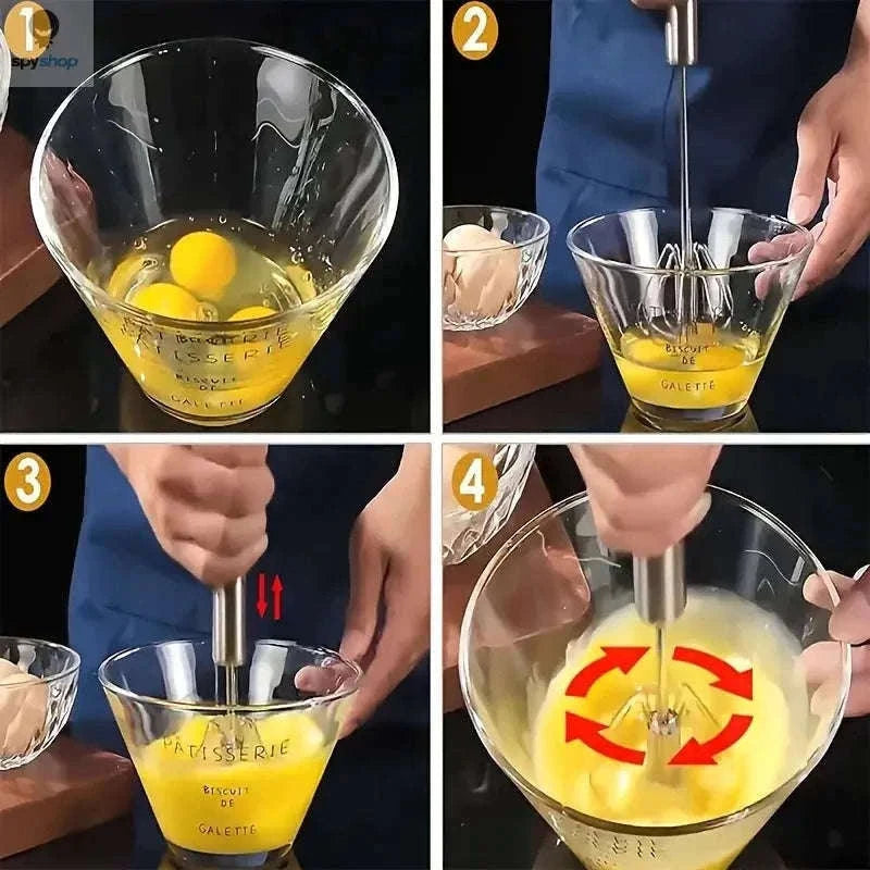 Stainless Steel Semi-Automatic Egg Beater for Easy Mixing-S size 2pcs