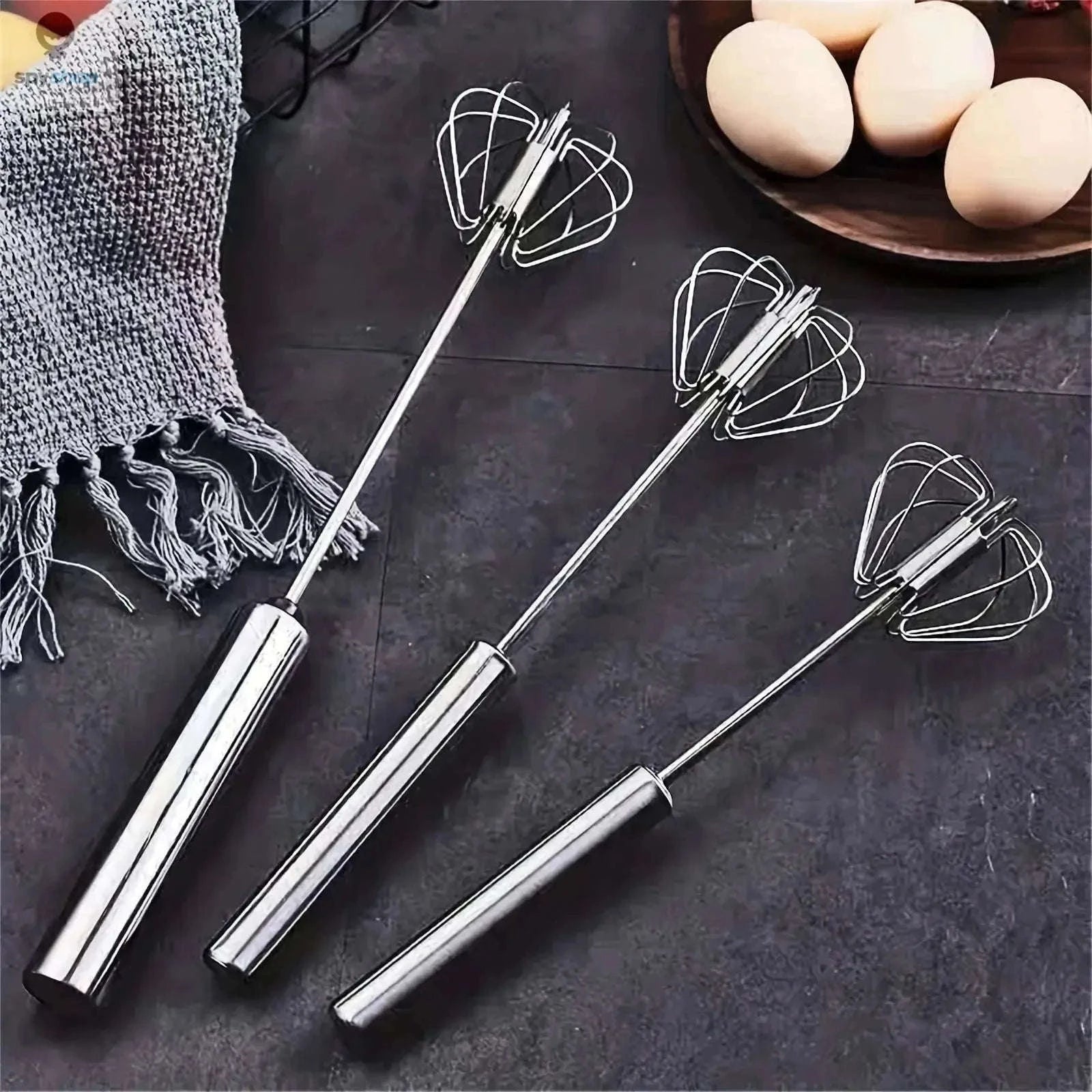 Stainless Steel Semi-Automatic Egg Beater for Easy Mixing-S size 2pcs