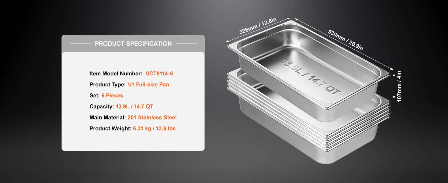 Stainless Steel Steam Table Pans Set with Lids for Catering & Food Service-6PCS 13L / Mexico