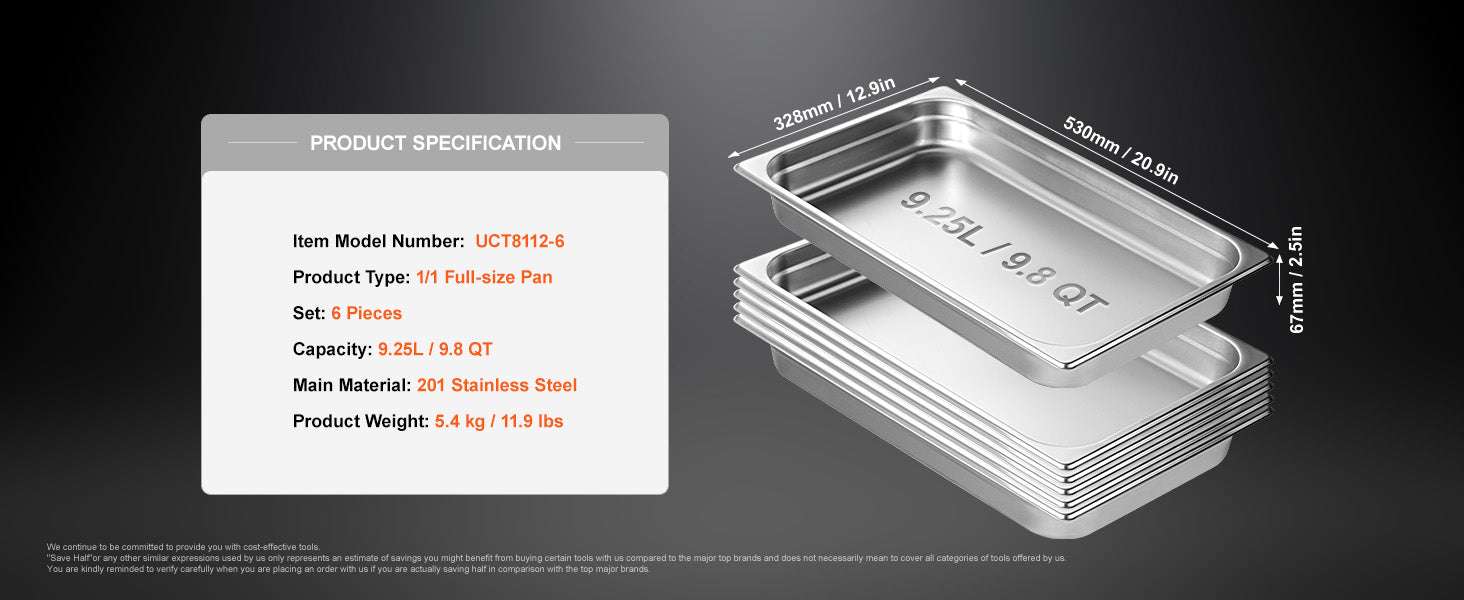 Stainless Steel Steam Table Pans Set with Lids for Catering & Food Service-6PCS 13L / Mexico