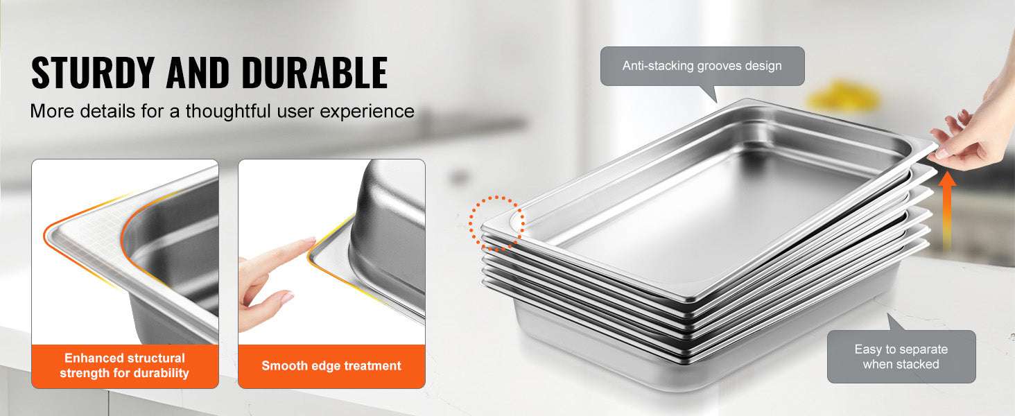 Stainless Steel Steam Table Pans Set with Lids for Catering & Food Service-6PCS 13L / Mexico