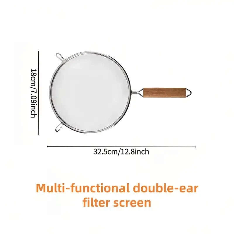 Stainless Steel Strainer Spoon with Dual Wood Handles 30x17cm-United States
