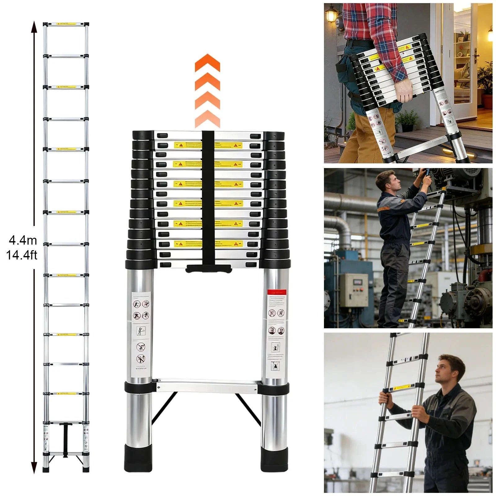 Stainless Steel Telescopic Ladder with Detachable Hooks-6.3m With Hook / GERMANY