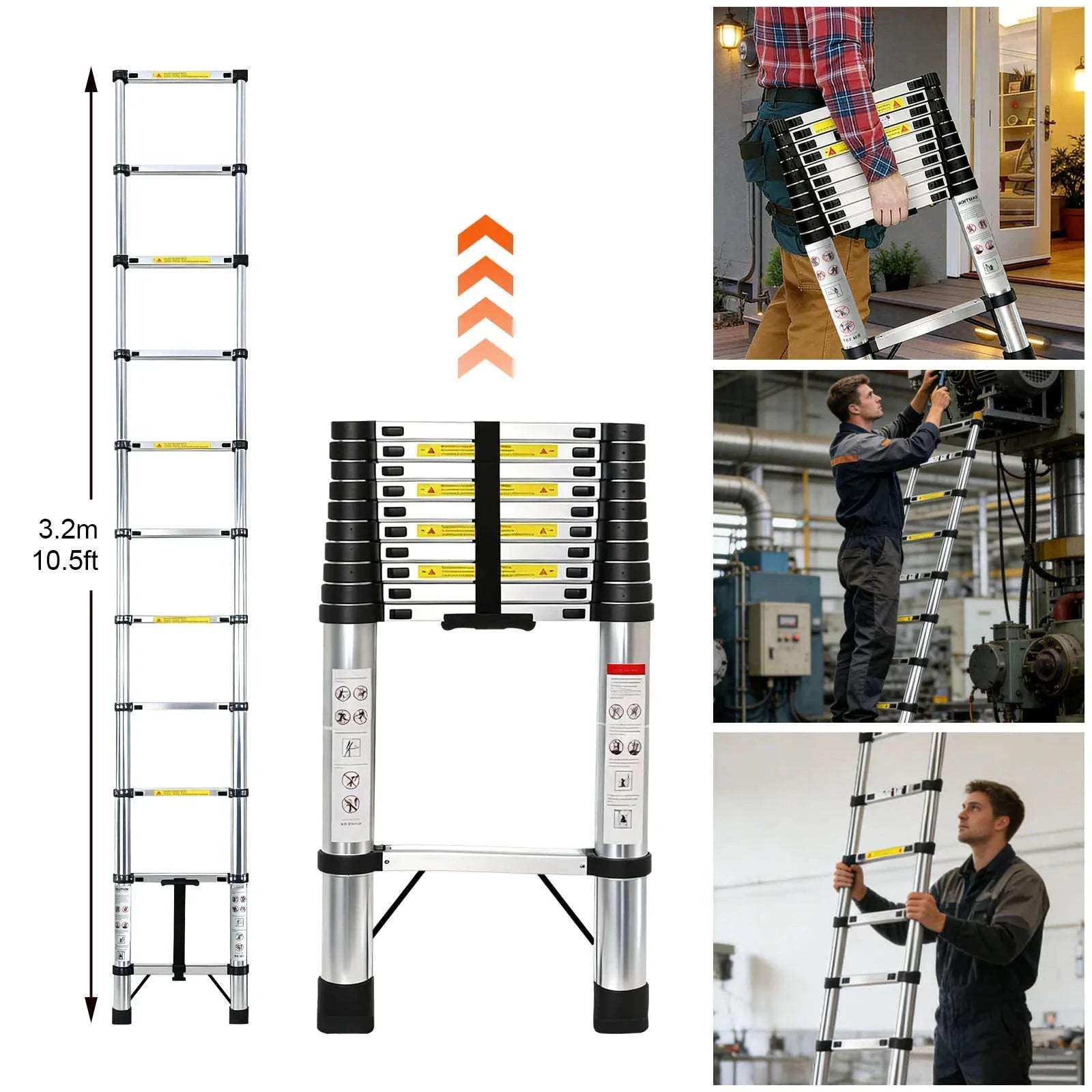 Stainless Steel Telescopic Ladder with Detachable Hooks-6.3m With Hook / GERMANY