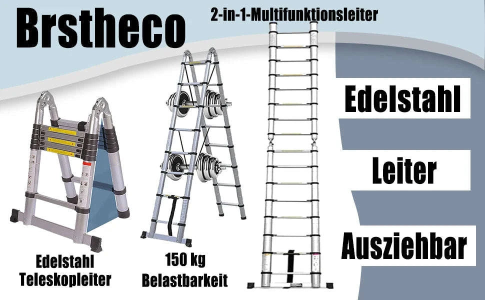 Stainless Steel Telescopic Ladder with Hooks-2.6m No hook / GERMANY