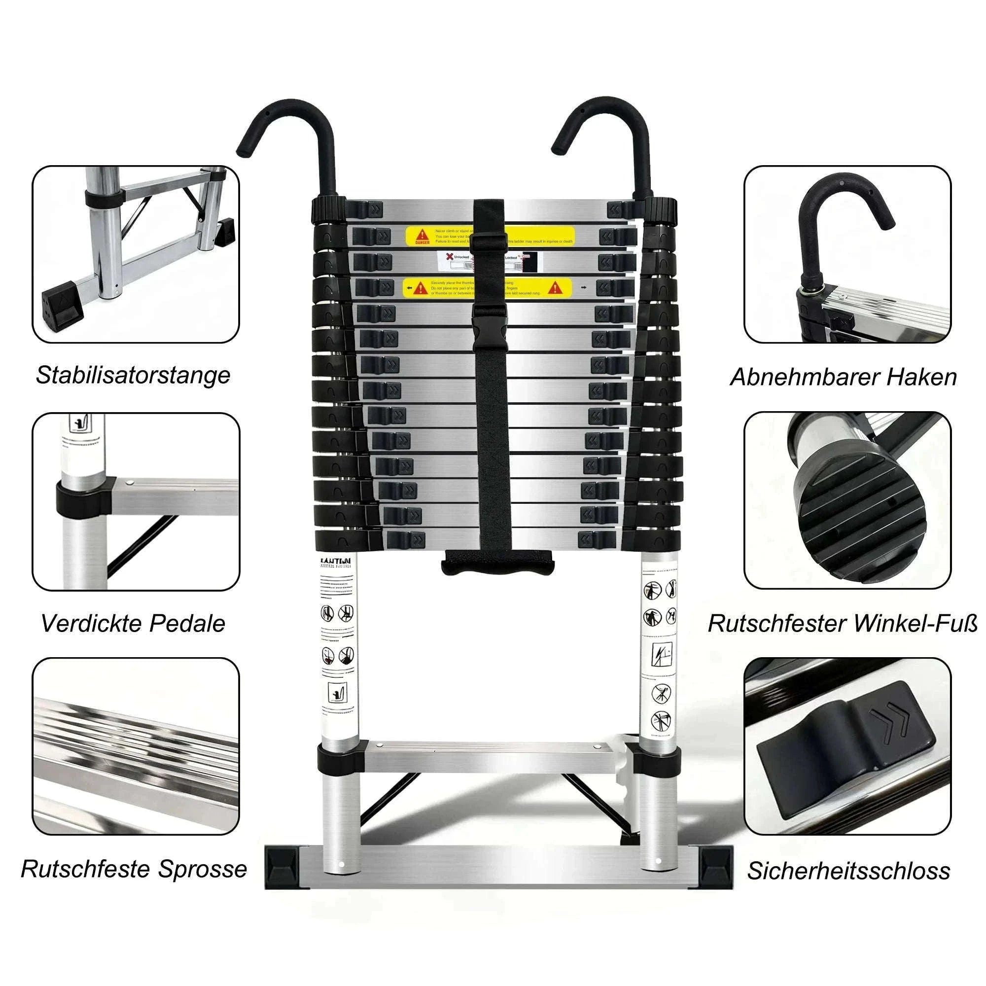 Stainless Steel Telescopic Ladder with Hooks-4.4m No hook / GERMANY