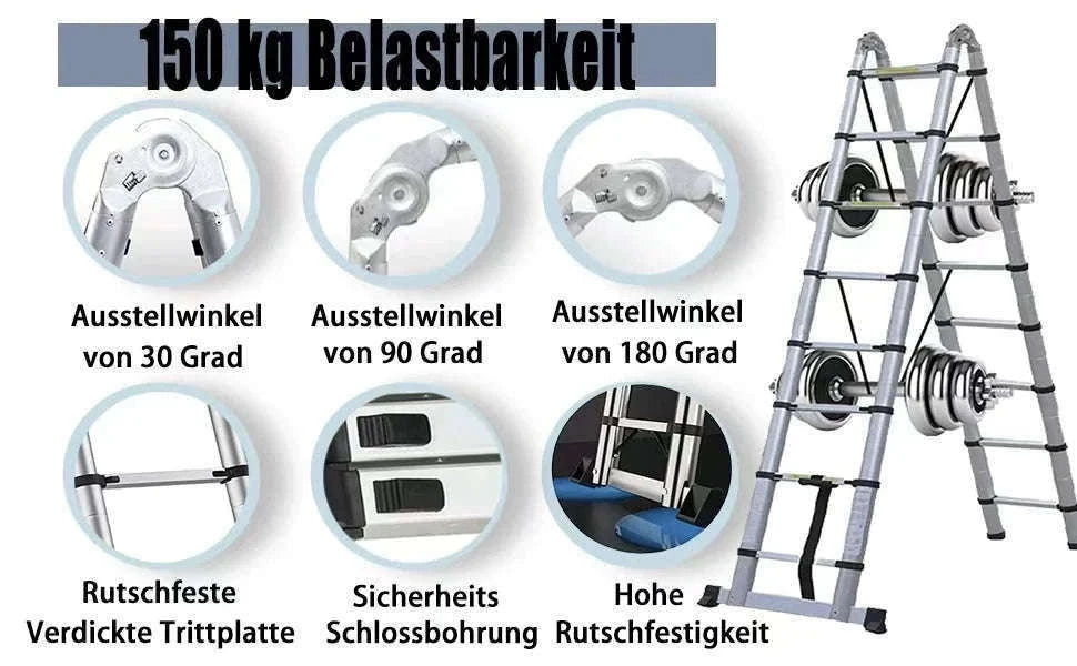 Stainless Steel Telescopic Ladder with Hooks-4.4m No hook / GERMANY