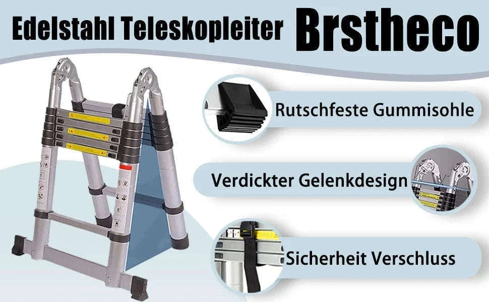 Stainless Steel Telescopic Ladder with Hooks-4.4m No hook / GERMANY