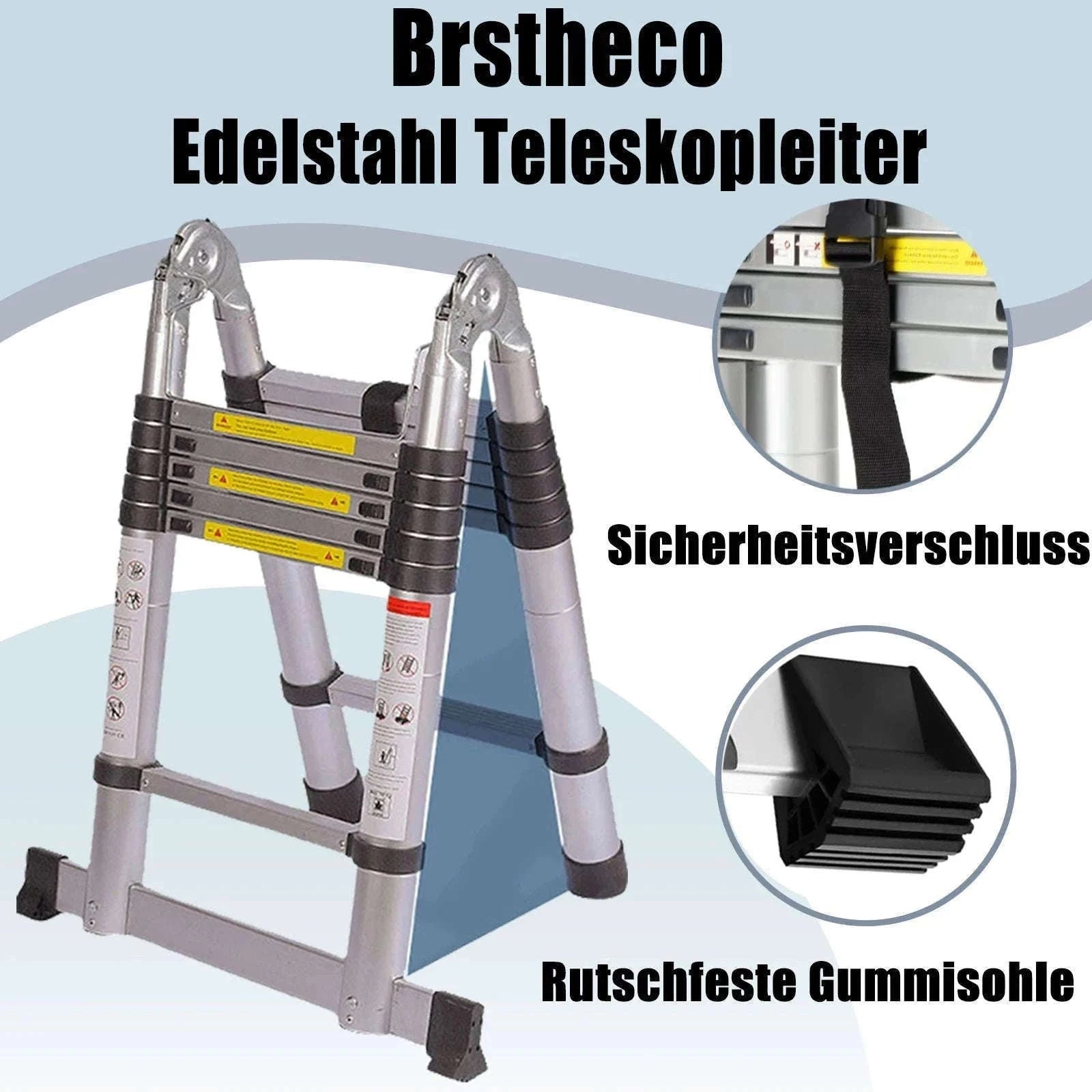 Stainless Steel Telescopic Ladder with Hooks-4.4m No hook / GERMANY