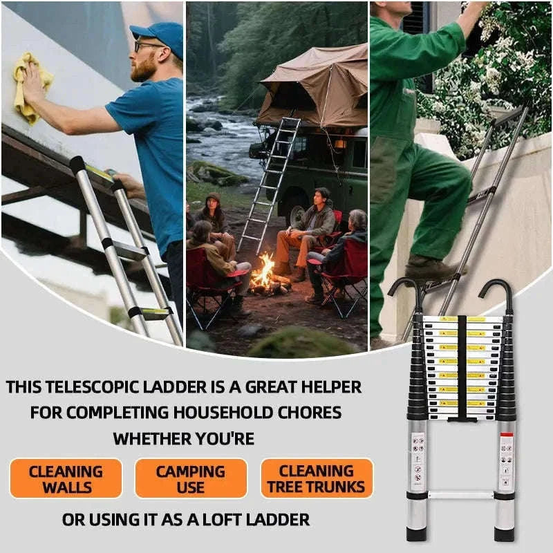Stainless Steel Telescopic Ladder with Hooks-4.4m No hook / GERMANY