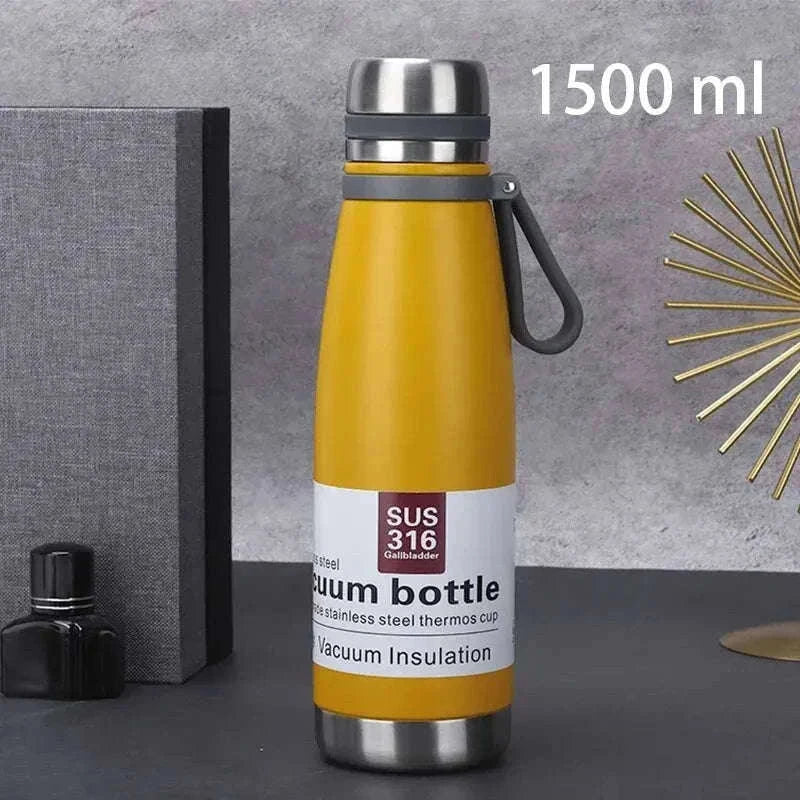 Stainless Steel Thermos Bottle, Large-Capacity Insulated Flask-1500ml yellow