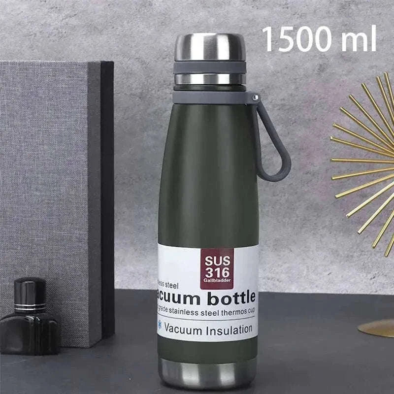 Stainless Steel Thermos Bottle, Large-Capacity Insulated Flask-1500ml yellow