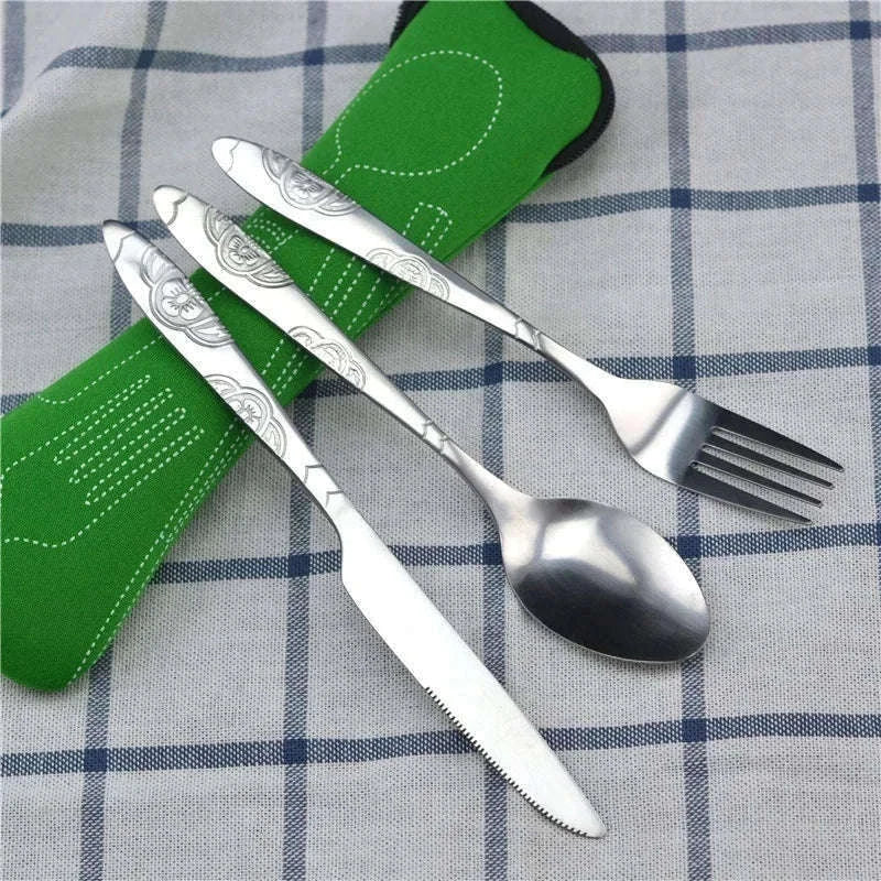 Stainless Steel Travel Cutlery Set with Neoprene Pouch-2