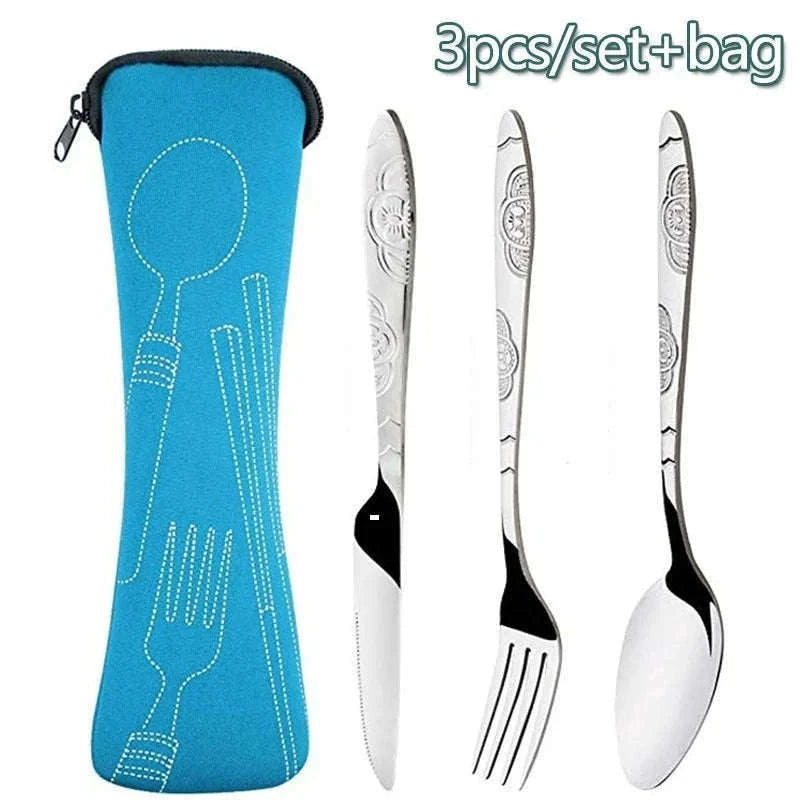 Stainless Steel Travel Cutlery Set with Neoprene Pouch-2