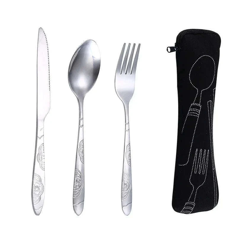 Stainless Steel Travel Cutlery Set with Neoprene Pouch-2