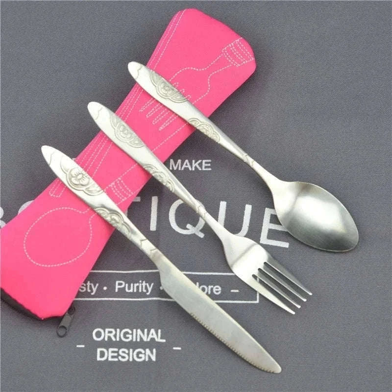 Stainless Steel Travel Cutlery Set with Neoprene Pouch-2
