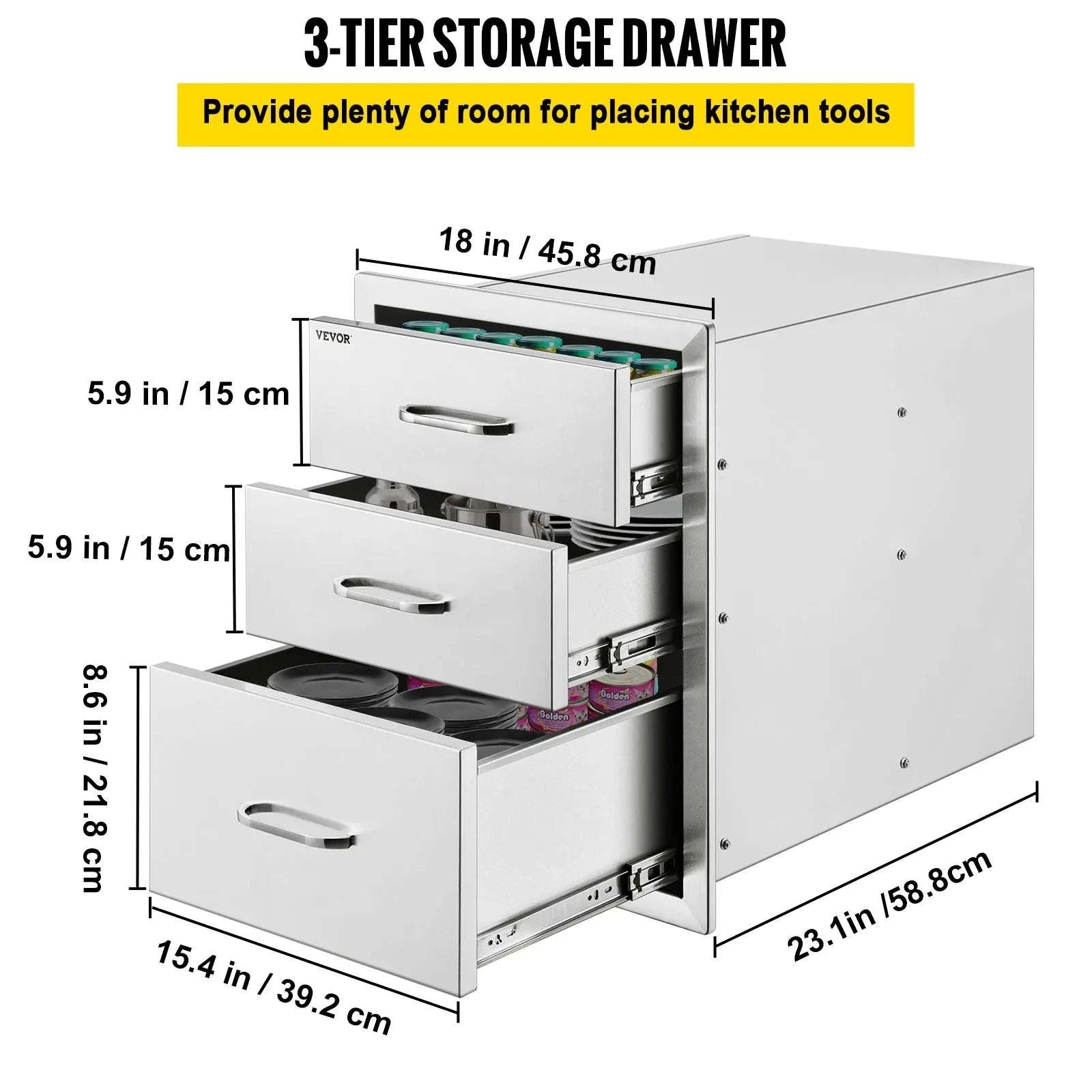 Stainless Steel Triple Drawer for Outdoor Kitchen BBQ Storage-United States