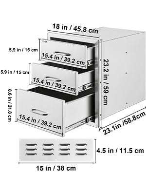Stainless Steel Triple Drawer for Outdoor Kitchen BBQ Storage-United States